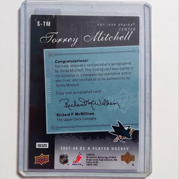 Torrey Mitchell Autographed Upper Deck Be A Player San Jose Sharks Hockey Card - Picture 2 of 2